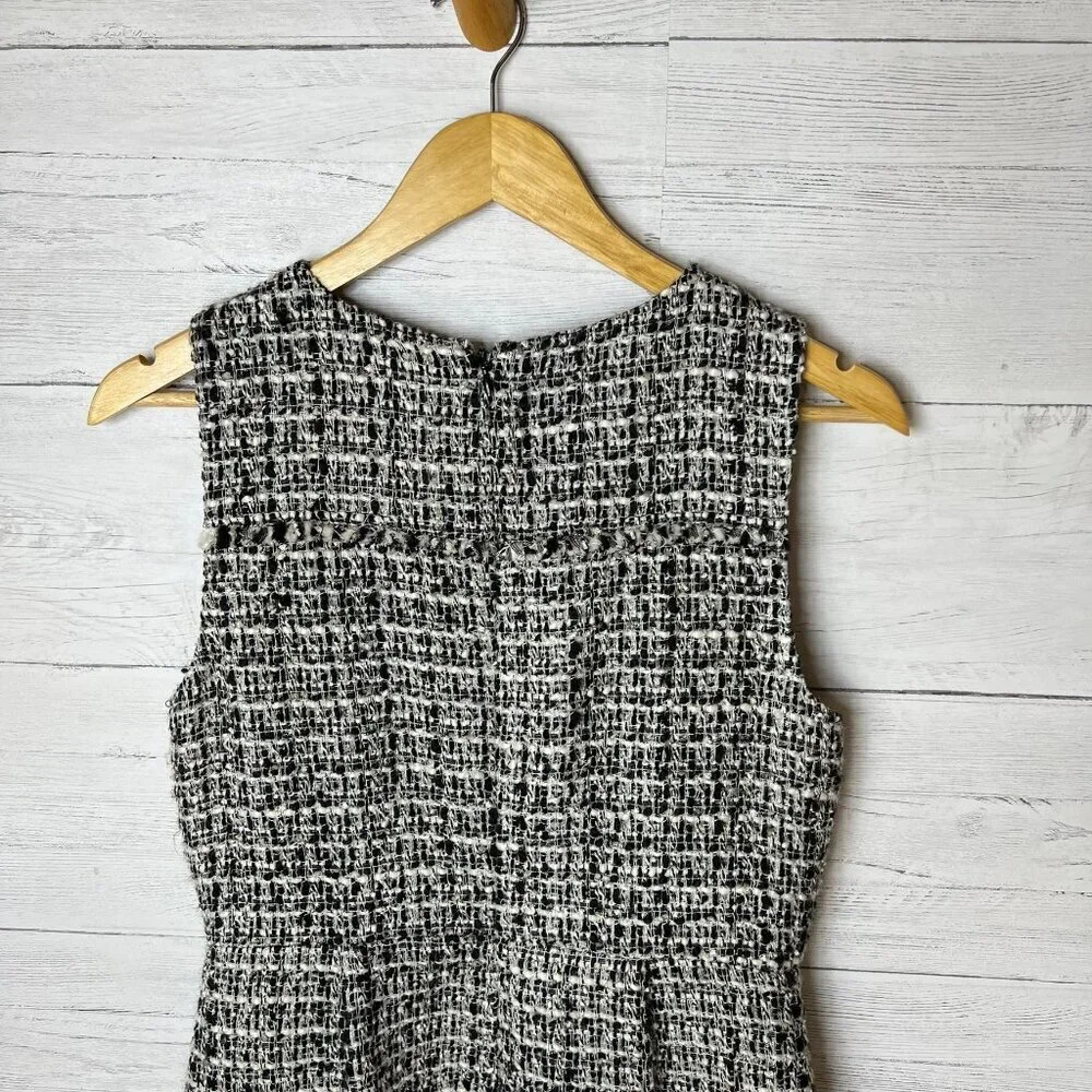 J Crew Dress Womens Size 6 Black & White Tweed Pleated Sheath Academia